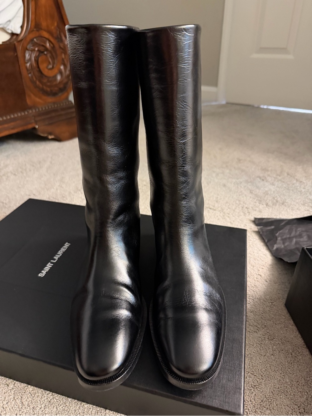 Saint Laurent Black Leather Tall Boots size 39 - Picture 2 of 5